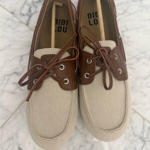 Bibi Lou Women's Beige and Brown Canvas Boat Shoes